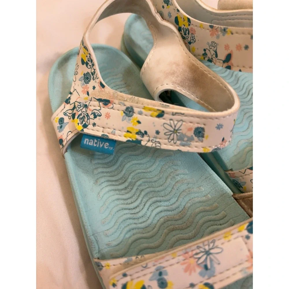 Native x Disney Minnie Mouse Floral Sandals Girls Size 1 Blue Hook & Loop